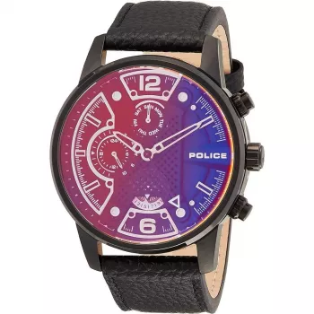 POLICE pánske quartz analógové hodinky PEWJF2203306S 45mm puzdro z nehrdzavejúcej ocele čierny kožený remienok