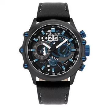 POLICE pánske quartz analógové hodinky PL16018JSU02 48mm modrý ciferník kožený remienok