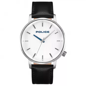 Police pánske quartz analógové náramkové hodinky PL.15923JS-04 42mm puzdro z ušľachtilej ocele modrý ciferník hnedý kožený remienok