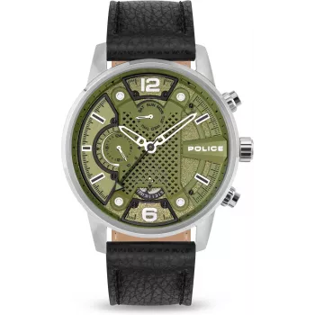 POLICE pánske hodinky PEWJF2203305 48 mm chronograf čierny ciferník kožený remienok