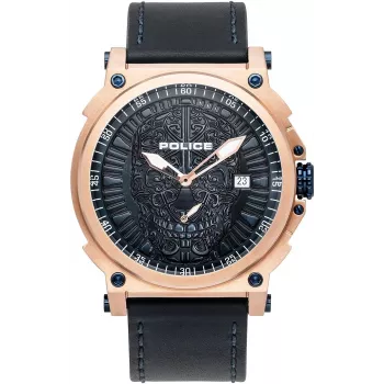 POLICE pánske hodinky PL15728JSR.03 Raho modrý ciferník kožený remienok 53 mm