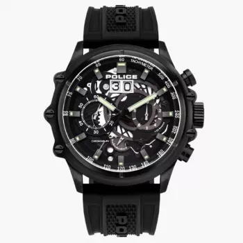 POLICE pánske hodinky PL16018JSB02P 48 mm nehrdzavejúca oceľ quartz analógové čierny ciferník kožený remienok