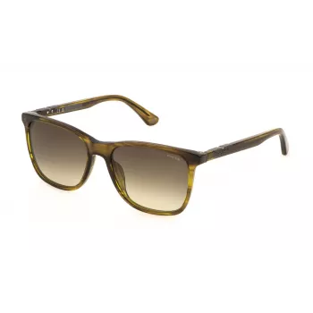 POLICE SPL872N5606U8 pánske obdĺžnikové slnečné okuliare - havana acetátový rám, hnedé tónované sklá, UV400 ochrana
