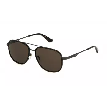 POLICE SPLL78-580627 pánske slnečné okuliare, obdĺžnikové, lesklý čierny rám, sivé sklá, 58 mm