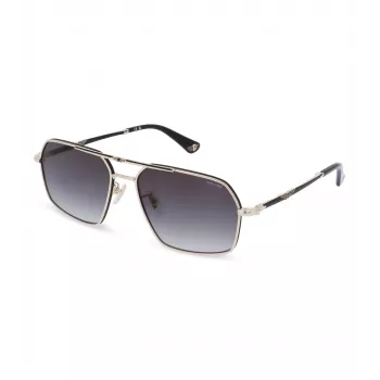 POLICE SPLL86-58302Y pánske hranaté Havana acetátové slnečné okuliare so zelenými polykarbonátovými sklami UV400