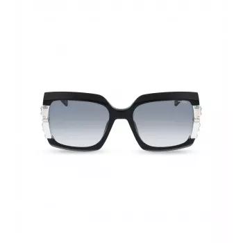 POLICE dámske slnečné okuliare SPLG23M570700 geometrický čierny acetátový rám sivé polykarbonátové šošovky 57mm