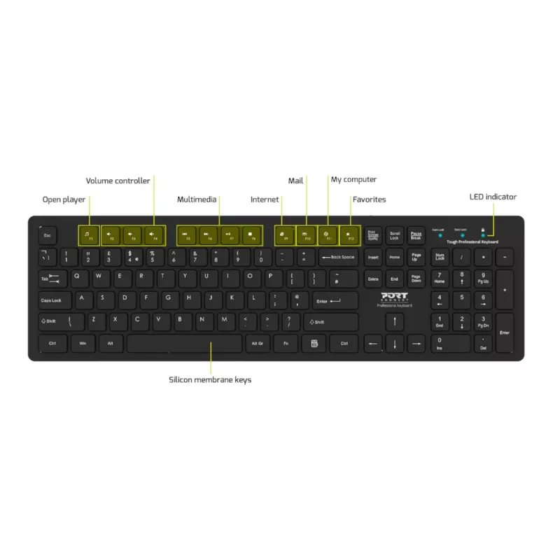 Port Connect Tough Office USB klávesnica - čierna