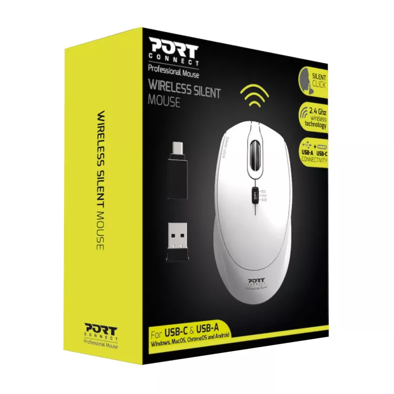 Port Designs Port Connect Silent 1600DPI 3-tlačidlový bezdrôtová myš - biela