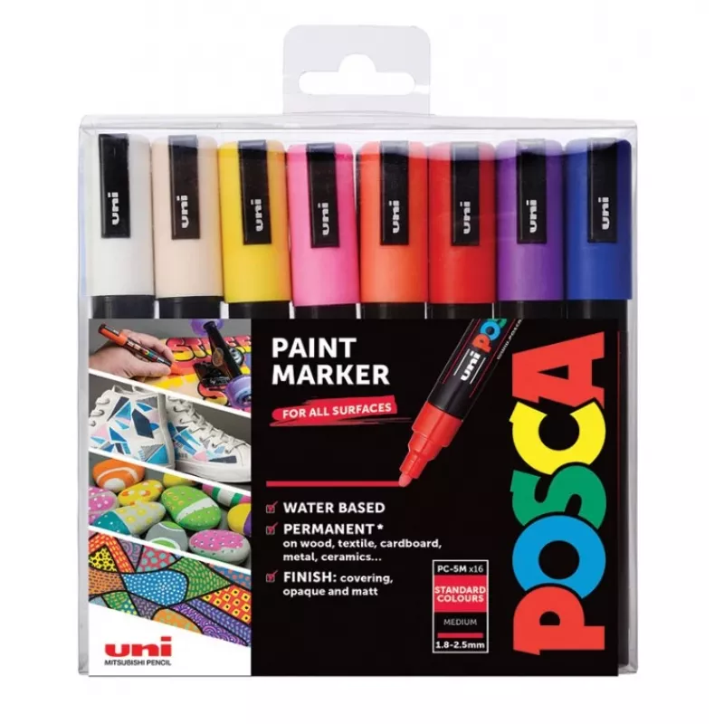 POSCA PC-5M sada fixiek s guľatým hrotom, rôzne farby, 16 ks