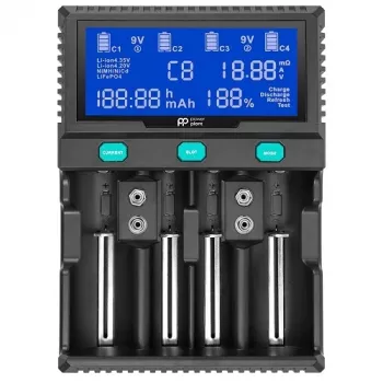 POWER PLANT, LLC AA620173 inteligentná 4-kanálová univerzálna nabíjačka pre Li-Ion, LiFePO4, NiMH, NiCd