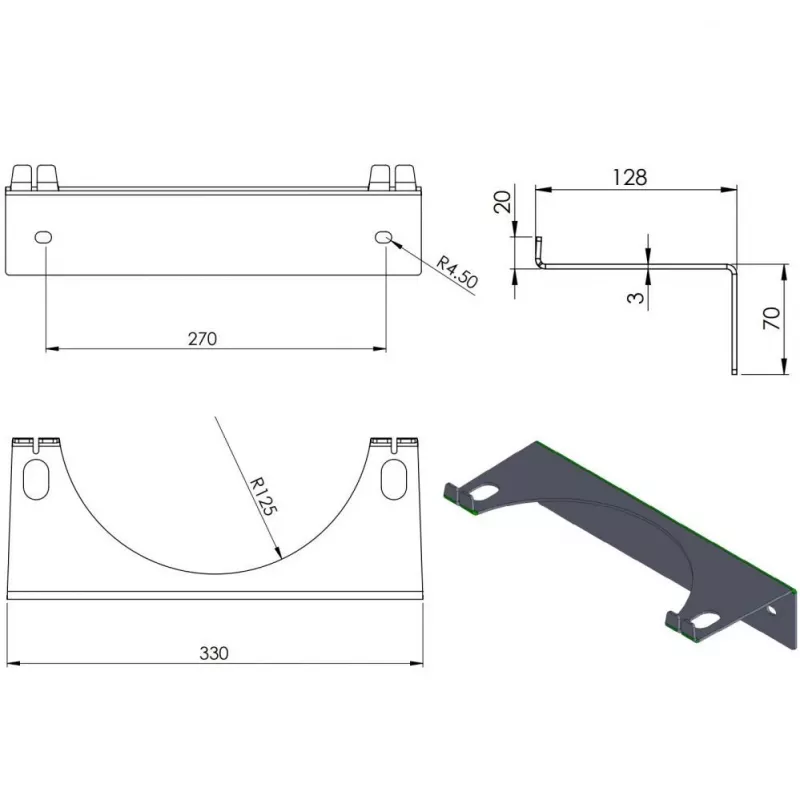 Pro-Line nástenný držiak pre 1 plynovú fľašu, max. priemer 250 mm, priemyselná modrý