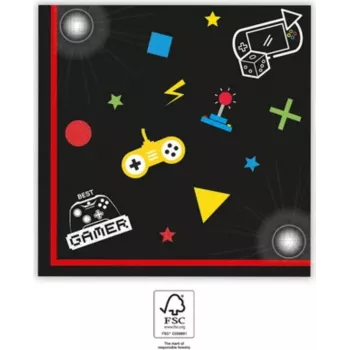 PROCOS Gaming Party 2-vrstvové papierové servítky 20 kusov 33x33 cm viacfarebné (93772)