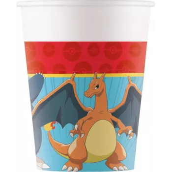 Procos Pokémon papierové poháre balenie 8 ks 200ml Pikachu Glumanda Schiggy Bisasam poháre na párty 98401