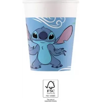 Procos Stitch & Angel papierové poháre 200 ml balenie 8 ks | Disney Lilo & Stitch poháre na párty 96795