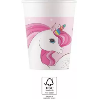 Procos Einhorn Regenbogen papierové poháre 200ml balenie 8 ks 93759