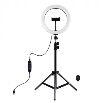 PULUZ 26cm LED kruhové svetlo so statívom do 1,1 m a držiakom na telefón, USB napájanie