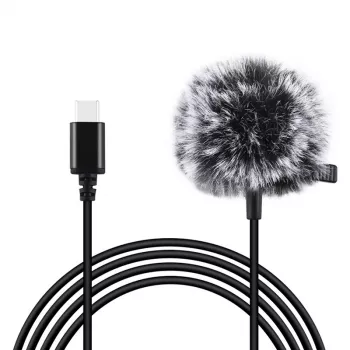 PULUZ Jack Tie mikrofón so sponou PU425 1,5m USB-C