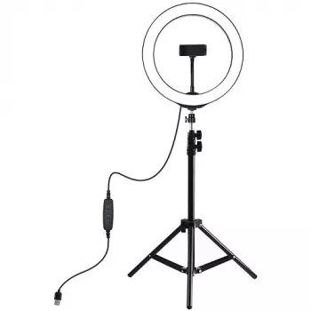 PULUZ LED kruhové svetlo 26cm so statívom do 1,1m a držiakom na mobil, USB