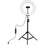 PULUZ LED kruhové svetlo 26cm so statívom do 1,1m a držiakom na mobil, USB