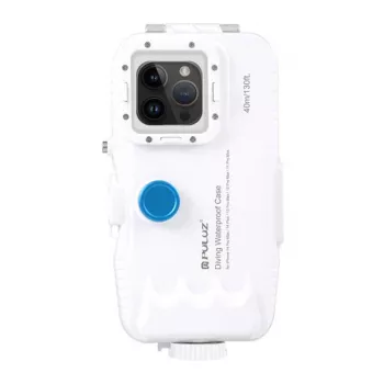 PULUZ plastové vodotesné puzdro pre iPhone 15 Plus/15 Pro Max/14 Plus/14 Pro Max/13 Pro Max/12 Pro Max/11 Pro Max (biela)