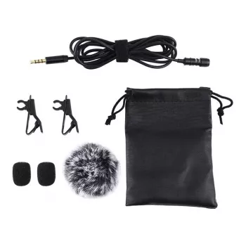 PULUZ PU424 lavalier mikrofón 1,5 m 3,5 mm TRRS omnidirekčný kondenzátorový pripínací mikrofón pre smartfóny, DSLR kamery, notebooky - čierny
