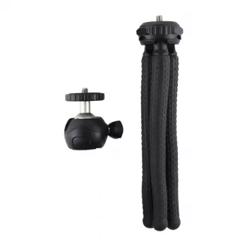 PULUZ PU435 mini statív chobotnica flexibilný ohybný statív s 360° guľovou hlavou a držiakom na mobil pre smartfóny, kompaktné fotoaparáty, akčné kamery, malé bezzrkadlovky, max. zaťaženie 1,2 kg, čierny