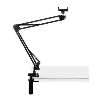 PULUZ PU650B držiak na live streaming s držiakom na telefón (čierna) – stolový stojan s 16 cm LED prstencovým svetlom