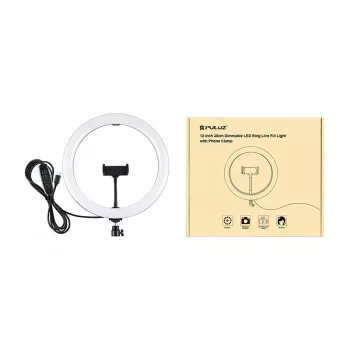 PULUZ PU656B 10-palcové LED kruhové svetlo s držiakom na telefón a statívom, 12W, 3000K-6500K, napájané cez USB, pre live streaming, TikTok, YouTube, make-up, fotografovanie