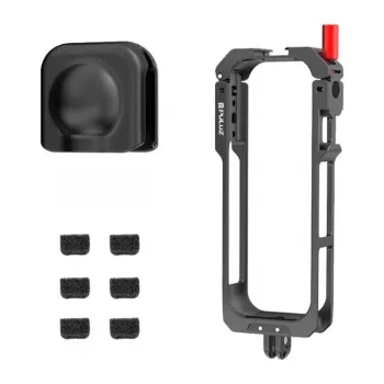 PULUZ PU759B hliníkový ochranný kryt pre akčnú kameru Insta360 X5 so závitom 1/4 palca-20 a držiakom na cold shoe