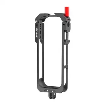 PULUZ PU759B hliníkový ochranný kryt pre akčnú kameru Insta360 X5 so závitom 1/4 palca-20 a držiakom na cold shoe