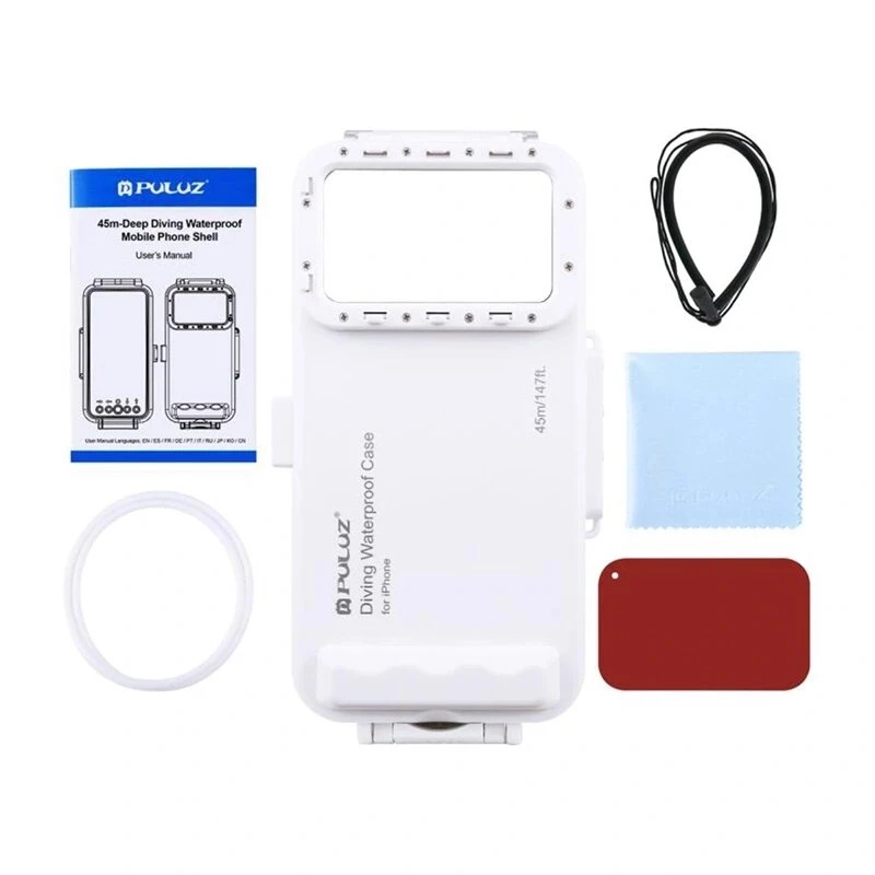 PULUZ PU9010W vodotesné puzdro pre iPhone – 45m podvodné puzdro, biela