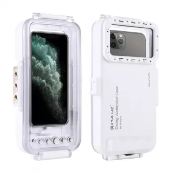 PULUZ PU9010W vodotesné puzdro pre iPhone – 45m podvodné puzdro, biela