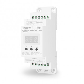 MiBoxer D3-T 3-kanálový DMX512/RDM-LE dekodér, DIN lišta, 12–48 V DC