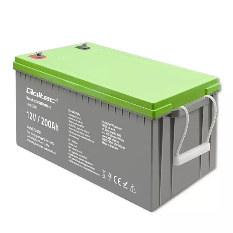 Qoltec 53079 Deep Cycle Gel batéria 12V 200Ah (62,5 kg)