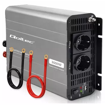Qoltec modifikovaný sínusový menič 12V na 230V 1500W/3000W s USB, kompatibilný s LiFePO4 GEL AGM