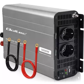 Qoltec modifikovaný sínusový menič 12V na 230V 2500W/5000W s USB, kompatibilný s LiFePO4 GEL AGM