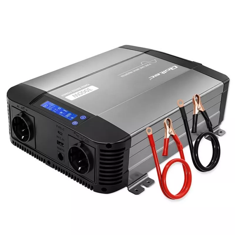 Qoltec čistý sínusový menič 12V na 230V 1500W/3000W s LCD USB USB-C pre LiFePO4 GEL AGM