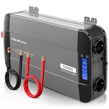 Qoltec čistý sínusový menič 12V na 230V 2500W/5000W s LCD, USB, USB-C, kompatibilný s LiFePO4/GEL/AGM