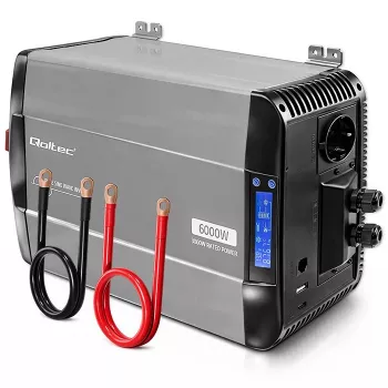 Qoltec čistý sínusový menič 12V na 230V 3000W/6000W s LCD, USB, USB-C, kompatibilný s LiFePO4/GEL/AGM