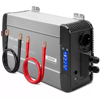 Qoltec čistý sínusový menič s UPS 12V na 230V 3000W/6000W LCD USB USB-C LiFePO4 GEL AGM