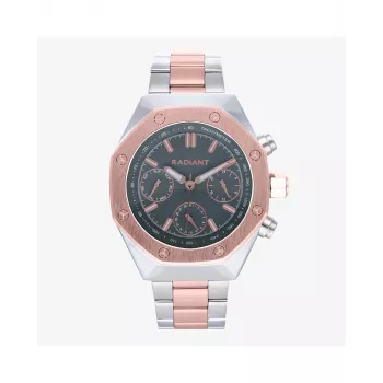 RADIANT pánske analógové quartz hodinky RA628704 – 44 mm puzdro z nehrdzavejúcej ocele, čierny ciferník, strieborný milánsky náramok, 5 ATM