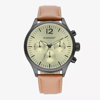 RADIANT pánske analógové quartzové hodinky RA641704 43mm puzdro z nehrdzavejúcej ocele čierny ciferník kožený remienok