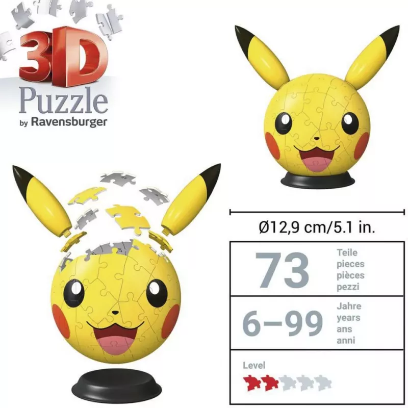 Ravensburger 3D Puzzleball Pokémon Pikachu s ušami - 54 dielov