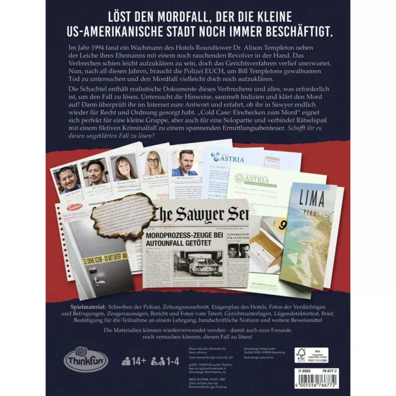 RAVENSBURGER Cold Case: Einchecken zum Mord Kooperatívna detektívna hra
