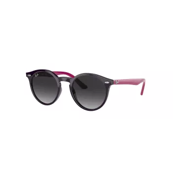 Ray-Ban Junior RJ9064S70218G detské slnečné okuliare, okrúhle, priehľadný ružový rám, sivé gradientové sklá, 44 mm