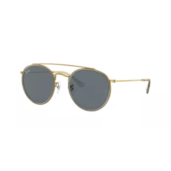 Ray-Ban RB3647N Round Double Bridge slnečné okuliare medený rám svetlomodré gradientové šošovky 51 mm