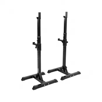 REBEL ACTIVE nastaviteľný stojan na dlhú tyč / stojan na drepy - nosnosť 200 kg, 10 výškových stupňov, čierna/červená