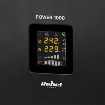 Rebel POWER-1000 nástenný záložný zdroj – čistý sínusový invertor s 12V nabíjacou funkciou, 230V, 1000VA/700W