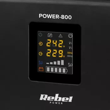 Rebel POWER-800 nástenný záložný zdroj – čistý sínusový invertor s 12V nabíjaním, 230V, 800VA/500W