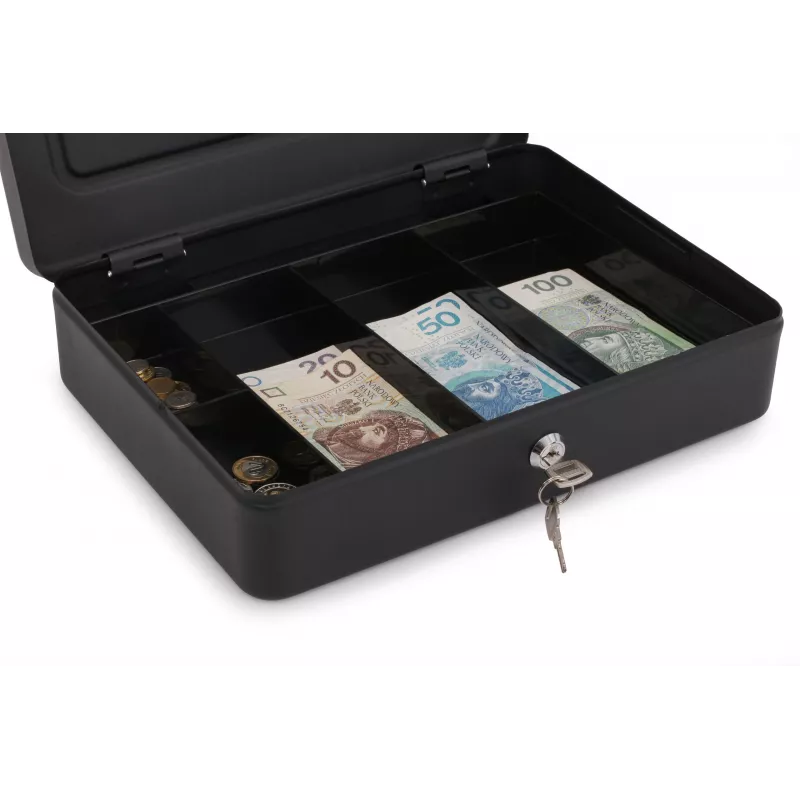 RED EAGLE BOX-300 kovová pokladnička s kľúčovým zámkom, čierna, oceľ